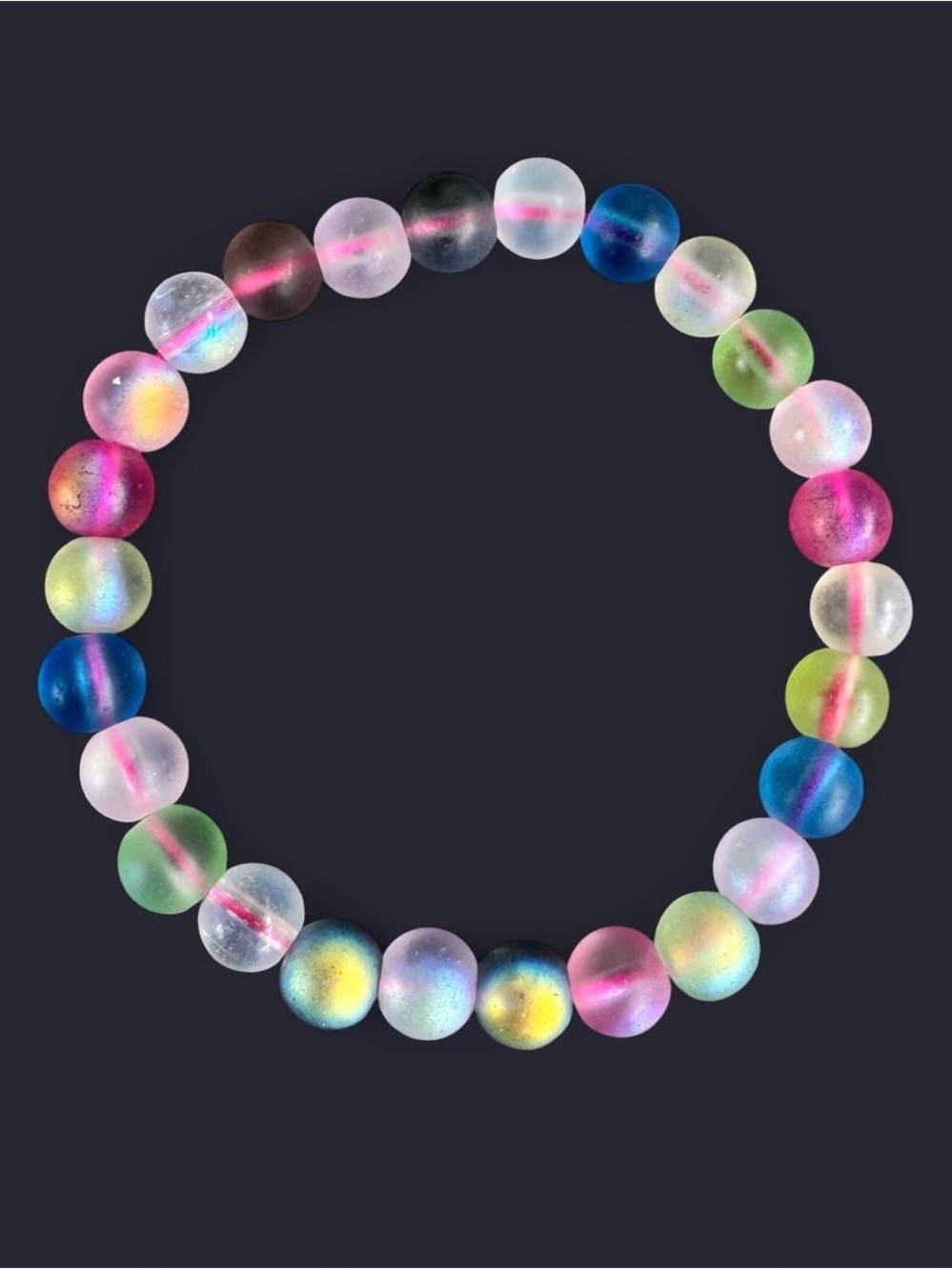 Rainbow Iridescent Glass Bead Bracelet
